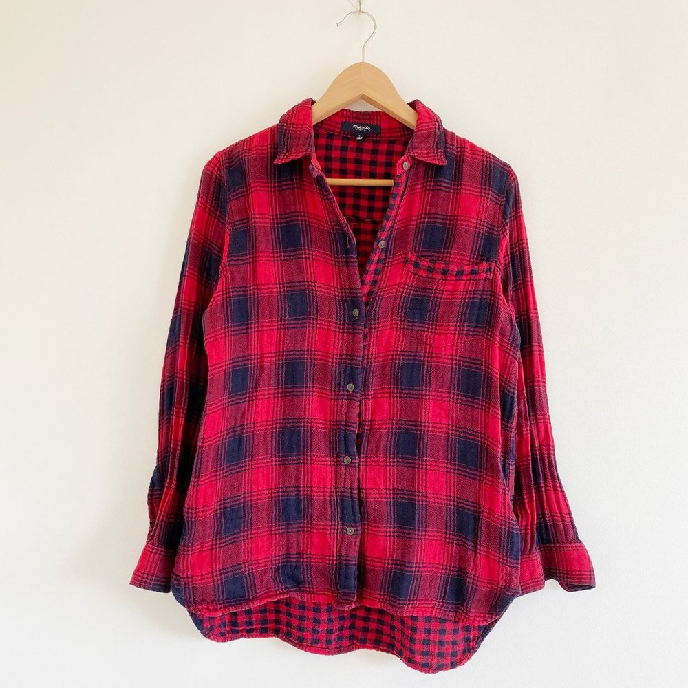 Madewell Flannel Ex-Boyfriend Shirt in Albion Plaid, Long Sleeve, Red, Sz Small